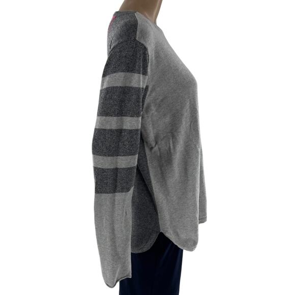 Lisa Todd Gray Contrasting Stripes Cotton Pullover Sweater - Picture 6 of 10